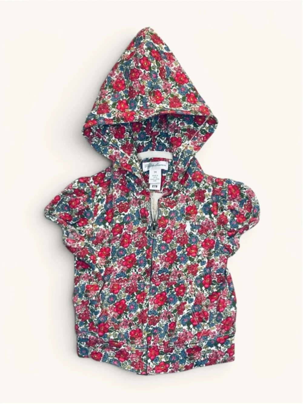 Ralph Lauren Girls 9M Floral Hooded Zip Vest